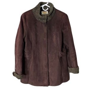 Talbots Faux Suede Jacket with Sherpa Lining Brown Size Small Gre…